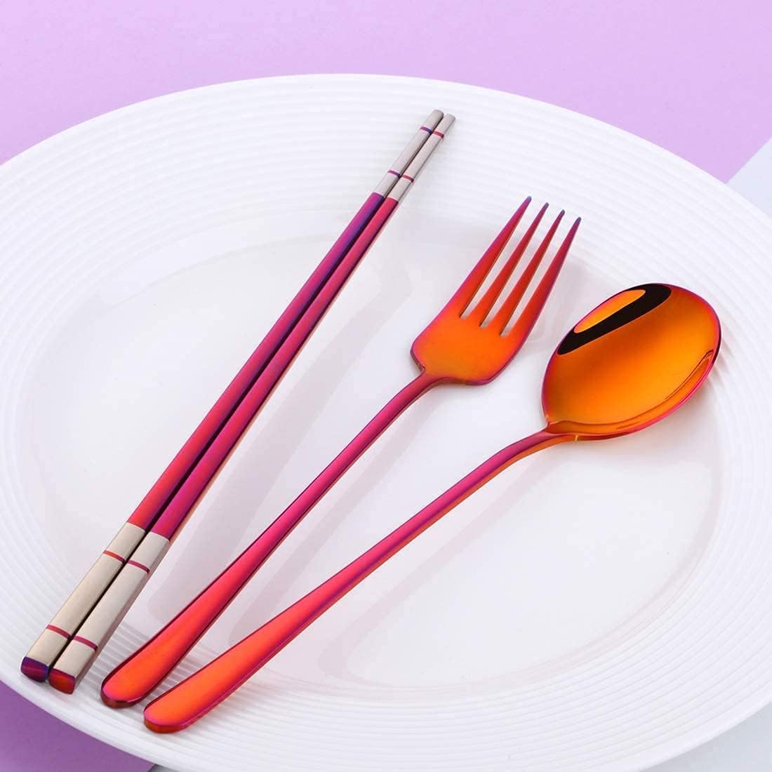 3 PCS Outdoor Flatware Set Fork Spoon Chopsticks/Travel Flatware Set with a Case