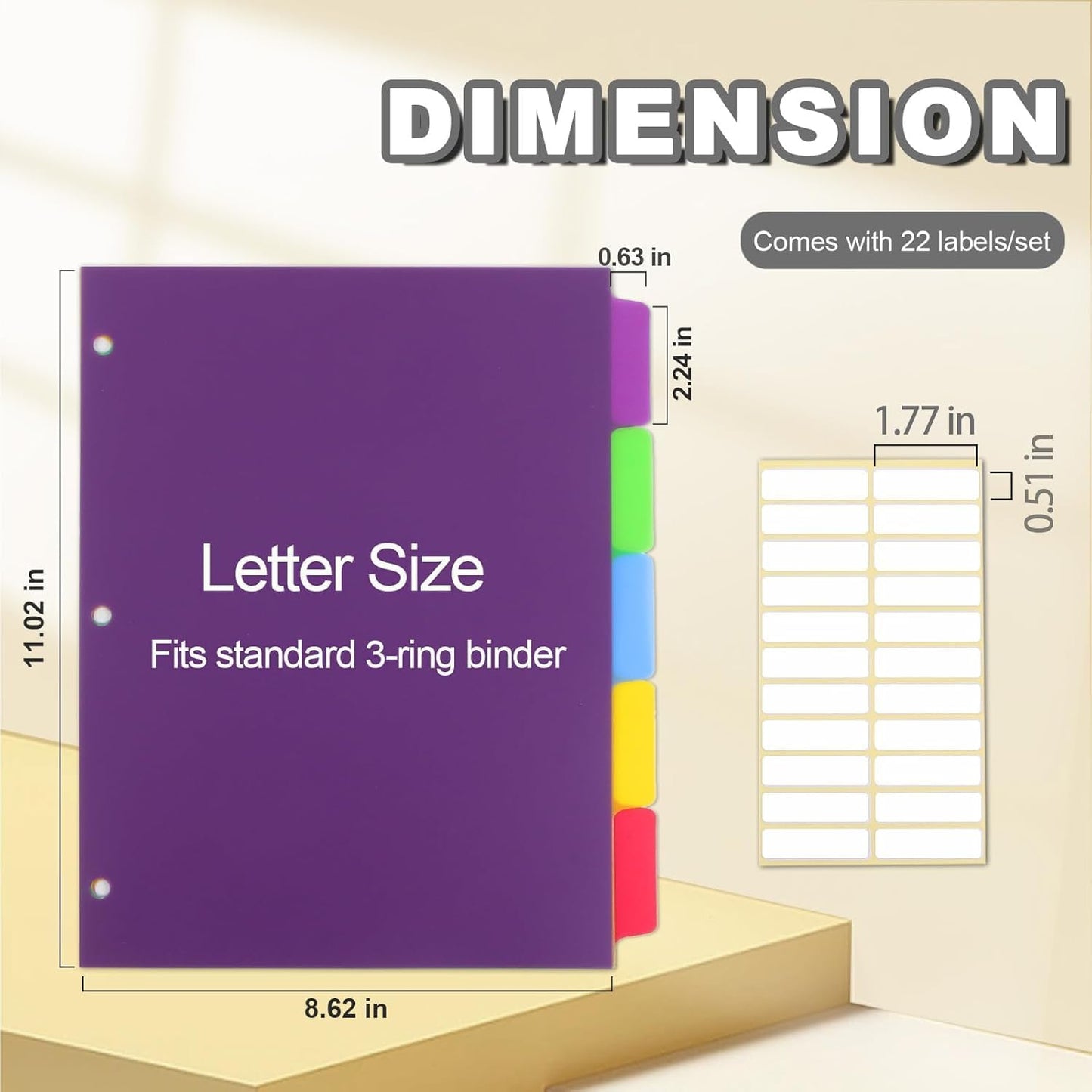 Colorful Binder Dividers with Tabs,Plastic Index with 8-Tabs,for 3 Ring Binder,6 Sets