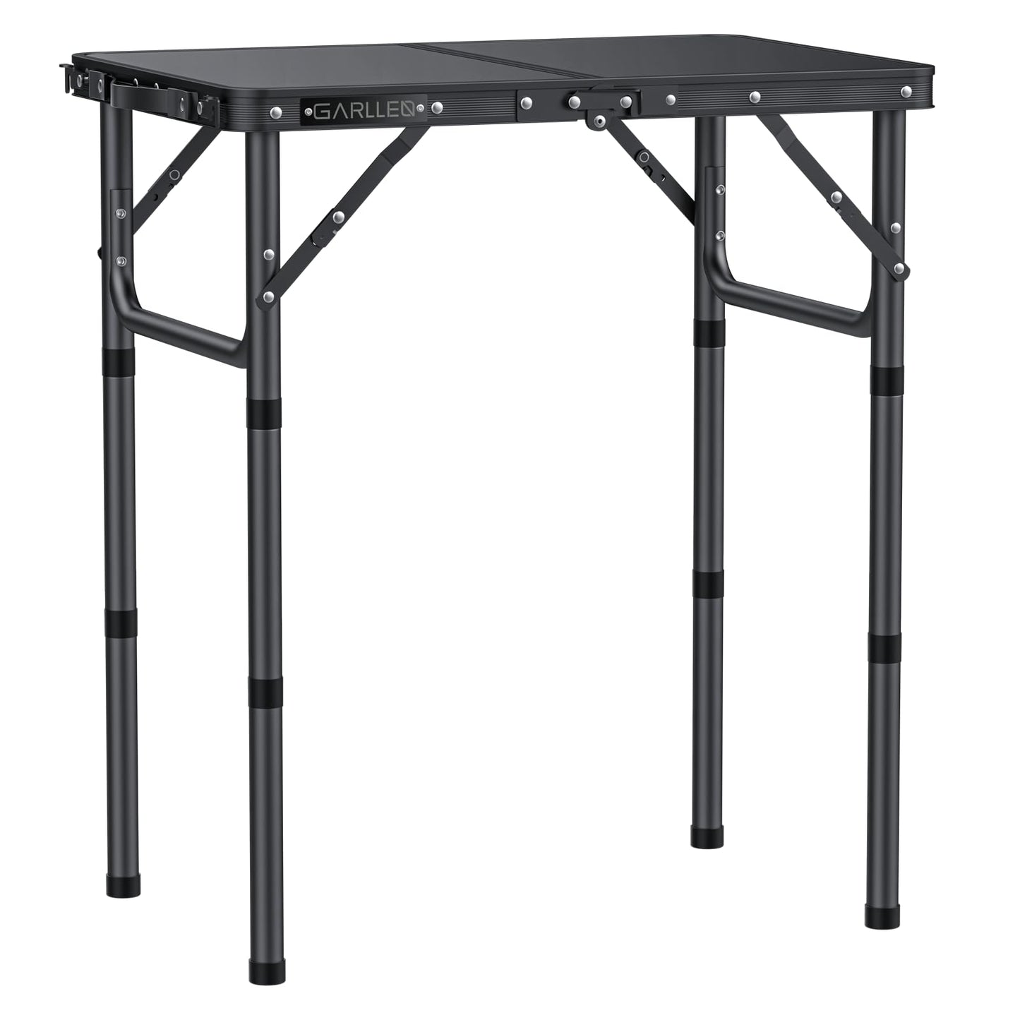 GARLLEN 2ft Folding Camping Table, 3 Adjustable Height Lightweight Folded Picnic Table, Portable Aluminum Grill Table for Camping, BBQ, Outdoor, 22.8" L x 15.7" W, Black