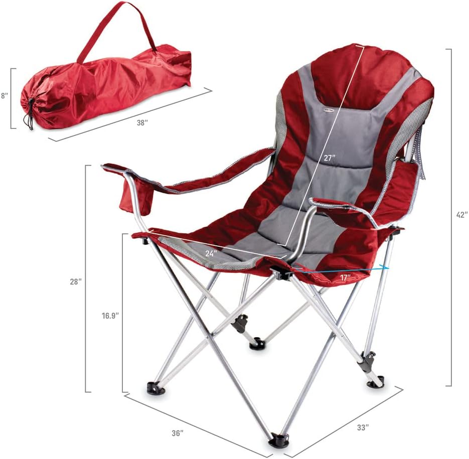 PICNIC TIME NCAA Arkansas Razorbacks Reclining Camp Chair - Beach Chair for Adults - Sports Chair with Carry Bag