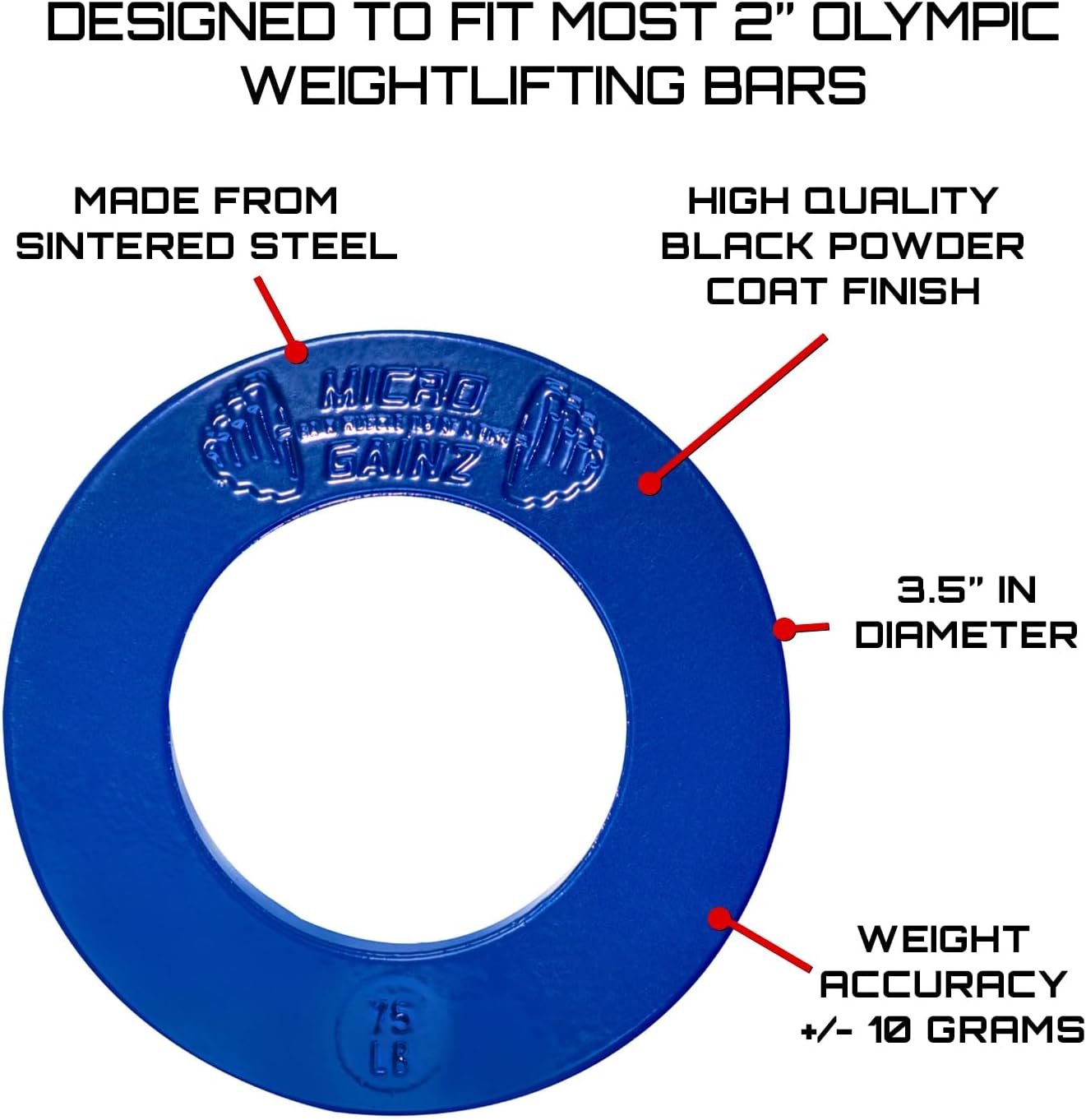 Micro Gainz Olympic Fractional Weight Plates Set, 10 Piece Olympic Weight Plates Set with Bag, Designed for Olympic Barbells for Strength Training and Micro Loading, Made in USA