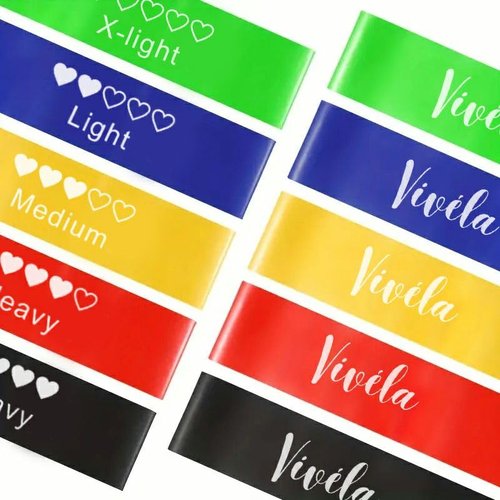 Vivéla Resistance Fitness Bands, 5-Piece Set of Skin-Friendly Exercise Loops for Yoga, Home Workouts, Stretching, Gym Training, Weight Loss, Toning and Pilates