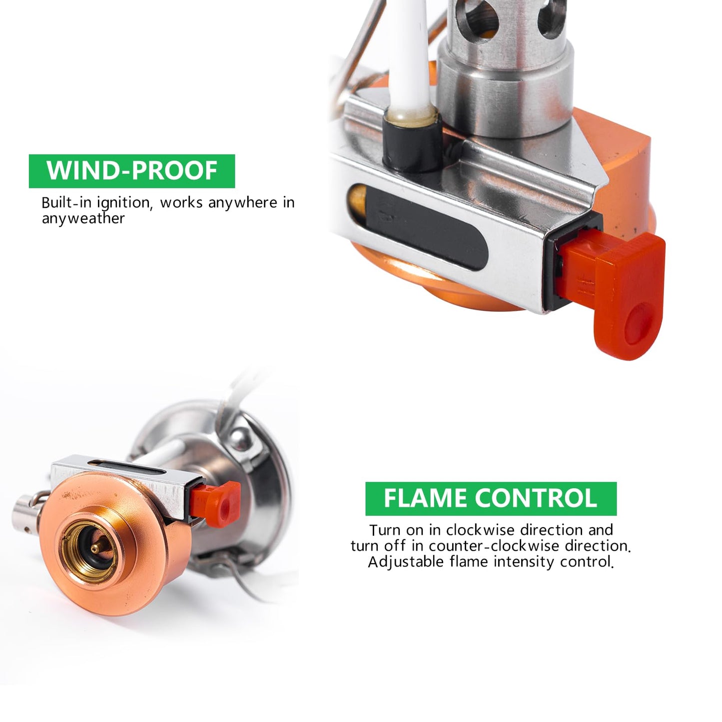 Generic Portable Camping Gas Stove with Piezo Ignition with Carrying Bag, Lightweight Windproof Butane Adapter 3200W Propane Tank Gas Stove for Outdoor Cooking, Picnic, Camping, Hiking, 1, silver