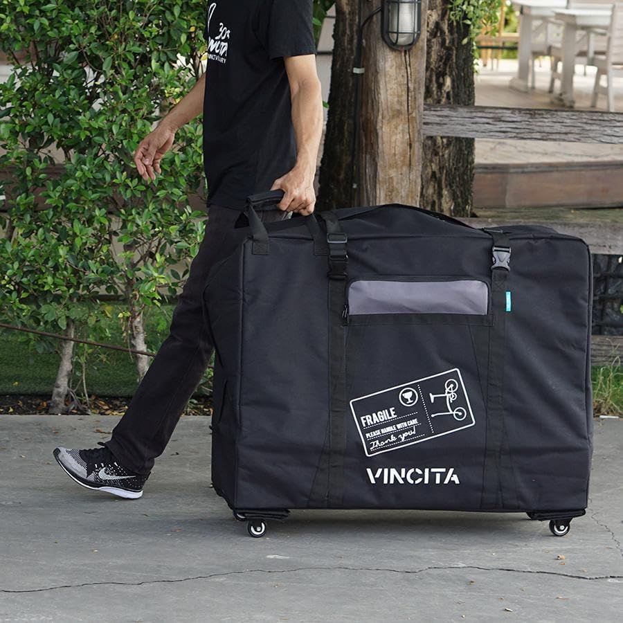 Vincita Soft Transport Bag with 4 Wheels Folding Bike Pouch - Bicycle Print Plus Garment Travel Case MTB Road Mountain Transport Outdoors - 20 Inch Long