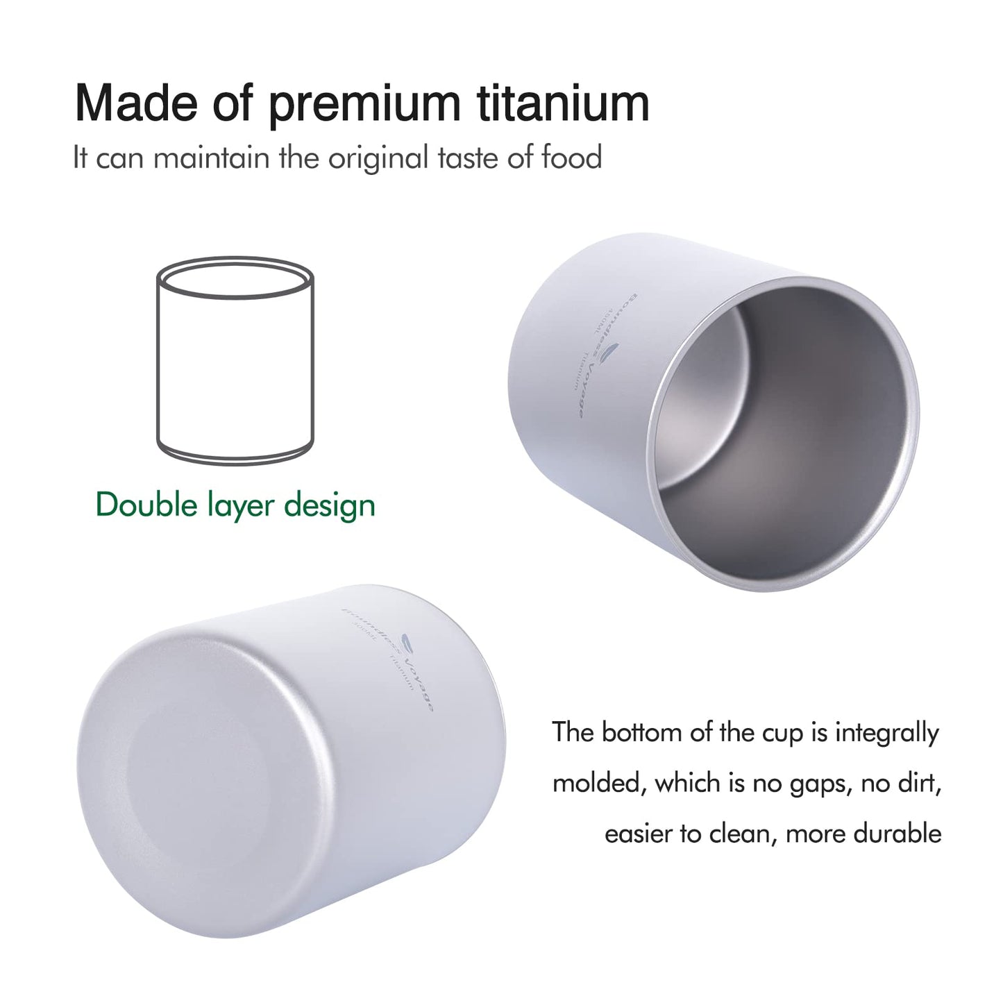 iBasingo 300ml Titanium Double-Walled Cup Ultralight Camping Tea Coffee Mug Metal Cold Hot Insulated Drinking Mug Portable Tableware for Outdoor Travel Hiking Backpacking Picnic Daily Used Ti3029D