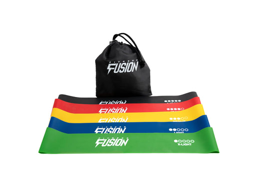 Fitness Fusion Resistance Loop Exercise Bands Set of 5 – Durable Bands with 5 Resistance Levels, Non-Slip Design, Comfortable on Skin, Includes Carry Bag – Home and Gym Workouts for Women and Men