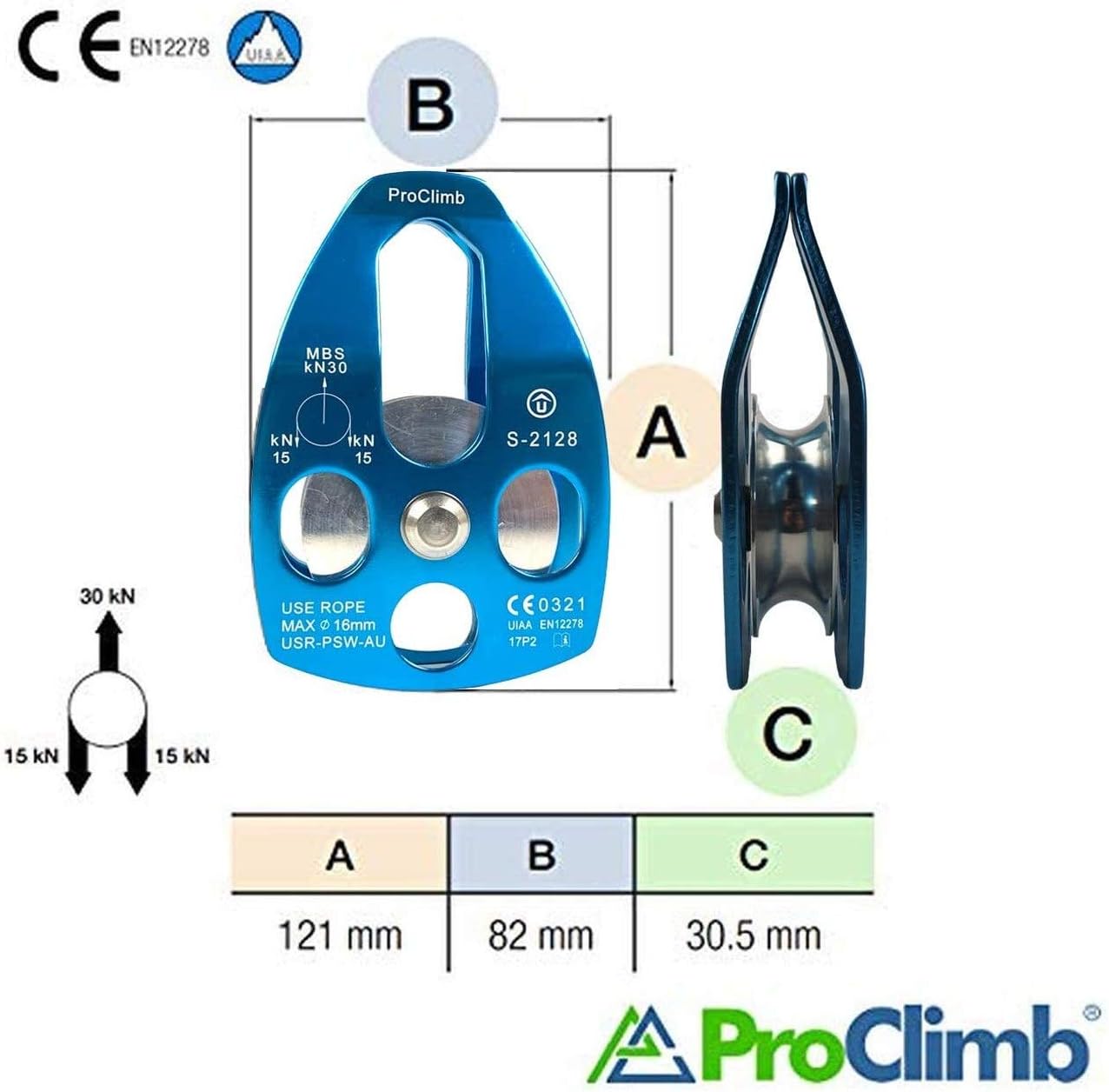 30kN Large Aluminum Rope Pulley - Single/Double Sheave, CE/UIAA Certified