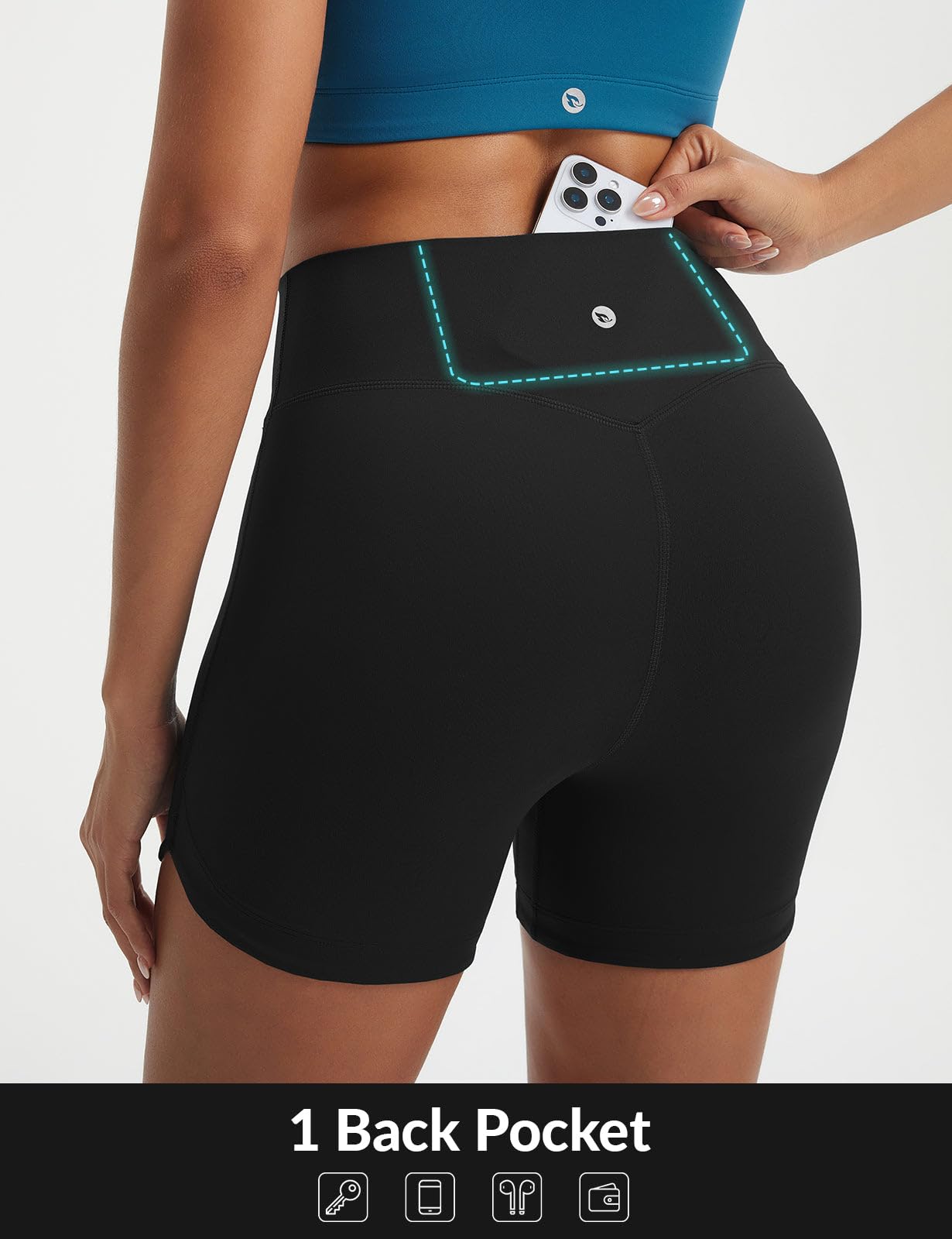 baleaf Womens 5" Biker Shorts High Waisted Workout Spandex Short Tummy Control Gym Yoga Athletic with Pocket Black L