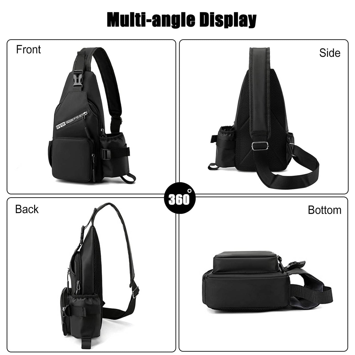 FANDARE Sling Bags Chest Shoulder Backpack Men Crossbody Bags Cover Pack Rucksack Crossbody Bag for Travel Hiking Bicycle Sport Gym Daypacks with water bottle holder Waterproof Nylon Blue