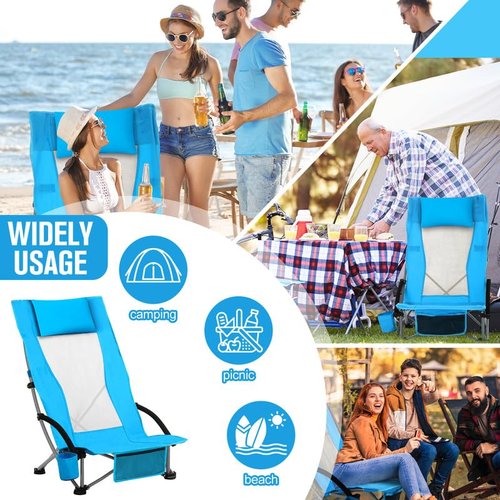Spiareal 2 Pack Folding Beach Chair for Adults Portable Backpack High Back Chair 300lbs Heavy Duty Lightweight High Back with Headrest Cup Holder Carry Bag for Picnic Camping Fishing