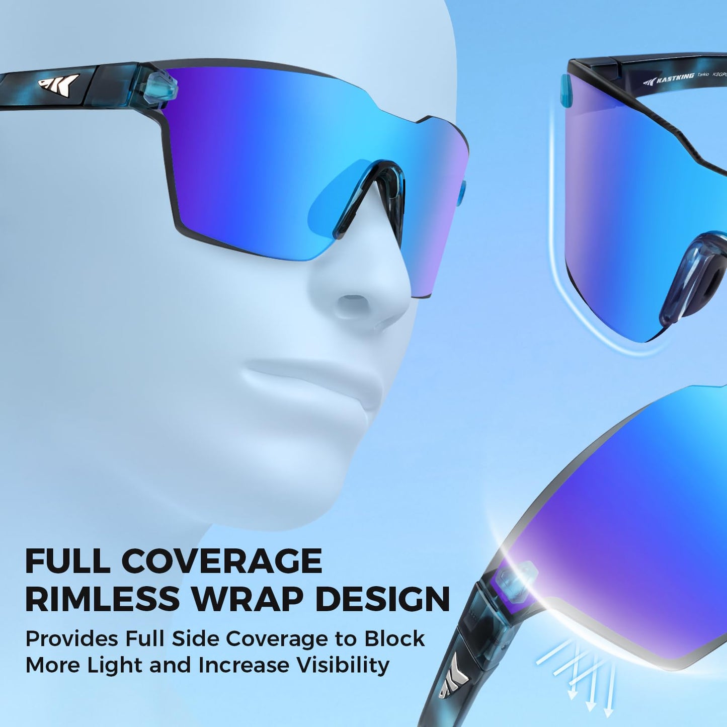 KastKing Tarkio Polarized Fishing Sunglasses, Large Single PC Lenses, Rimless Wrap Design, UV400 Protection Sports Sunglasses