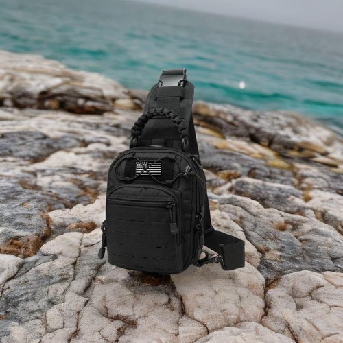 Vincent King Tactical Sling Bag, Tactical Bags for Men, Tool Backpack,Tactical Shoulder Bag,Chest Bag,EDC Pouch with US Patch(black)