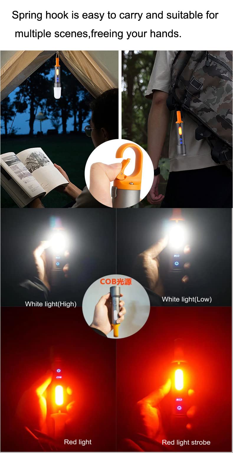poyoelf Zoomable Led Flashlight with COB Sidelight with Hook,Rechargeable EDC Small Lantern Flashlight,Waterproof,Tactical Portable Handheld Torch for Camping,Hiking,Emergency,Home Use(Black)