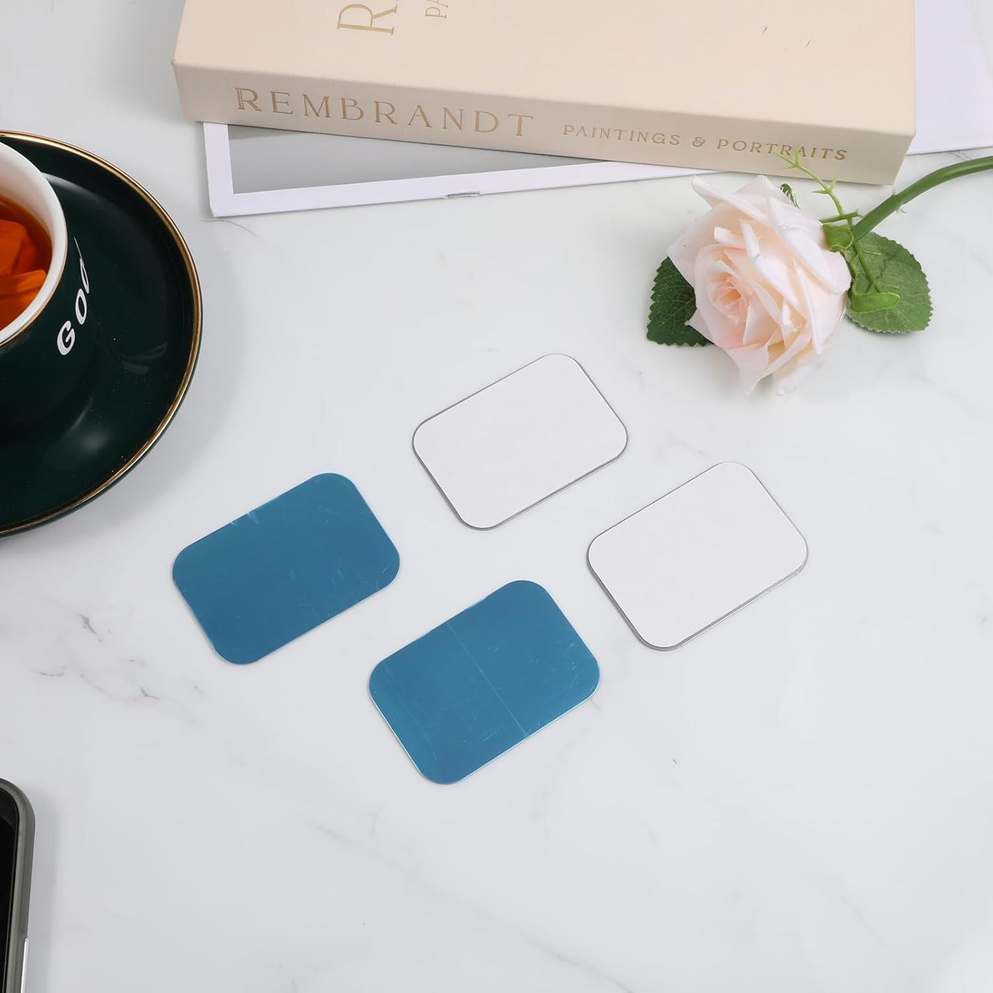 12 Pcs Magnetic Strips with Adhesive Backing, 2.56x1.77in/6.5x4.5cm Traceless Magnet Sheets with Adhesive Replacement Kitchen Cabinet Magnets for Cabinet Lights
