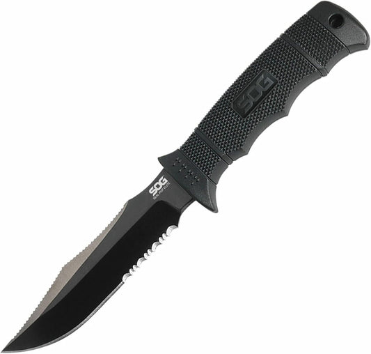 SOG Fixed Blade Knives with Sheath - SEAL Pup Elite Survival Knife, Hunting Knife w/ 4.85 Inch AUS-8 Bowie Knife Blade for a Tactical Knife (E37SN-CP)