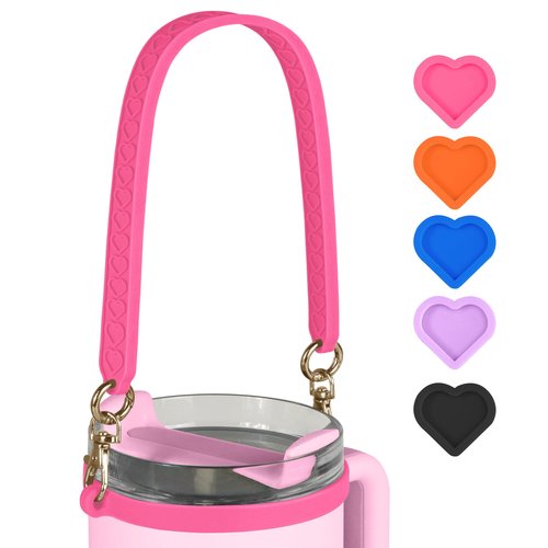 VIKIZUES Water Bottle Handle for Stanley, Soft Silicone Water Bottle Holder, Sling, Carrier with Strap, Fits Most 8-40oz Water Bottles, Compatible with Stanley Cup Accessories (Rose), Hot Pink