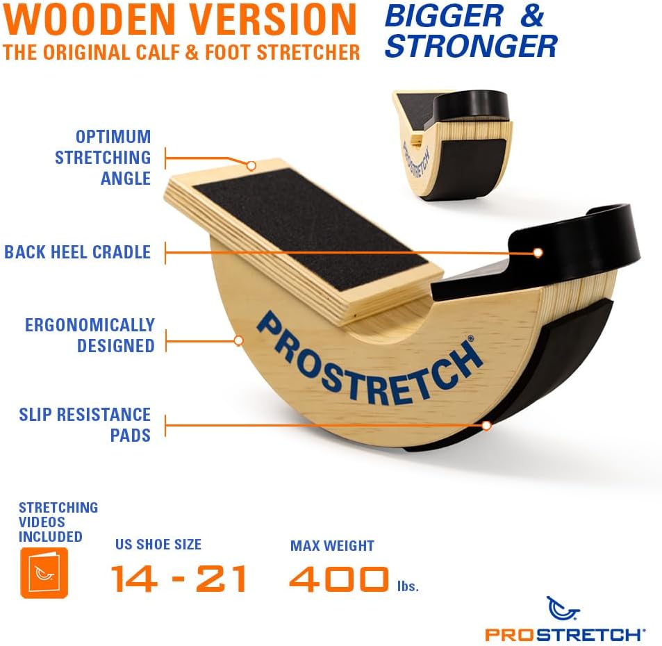 ProStretch Wooden Original, Calf Stretcher and Foot Rocker for Plantar Fasciitis, Achilles Tendonitis, and Tight Calves, Made in USA