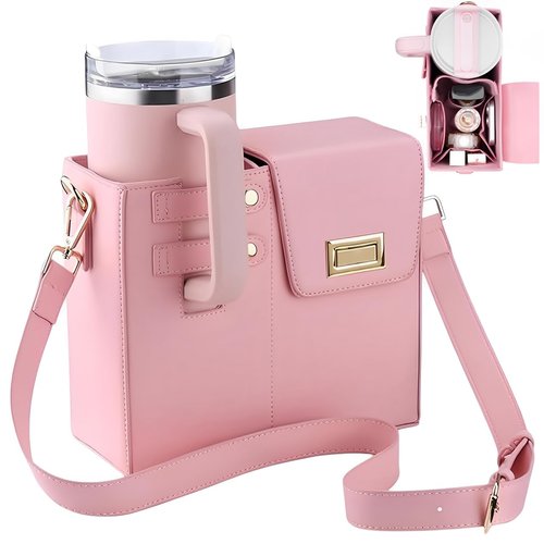 Stanley Cup Purse Crossbody Bag with Sports Outdoor Portable Crossbody Water Cup Storage Bag Water Bottle Holder for Stanley (Pink)
