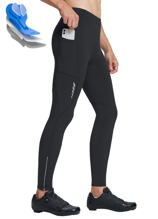 baleaf Men's Thermal Cycling Pants, 4D Padded Winter Bike Tights Fleece Lined Bicyble Riding Leggings Black S