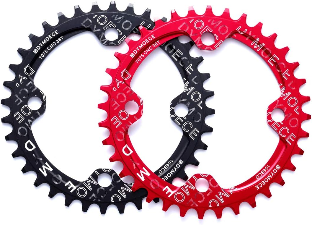 Narrow Wide Bike Single Chainring 104BCD 32T 34T 36T 38T for 9 10 11 Speed Round,Black/Red-Compatible with Most of Shimano and Sram Cranksets