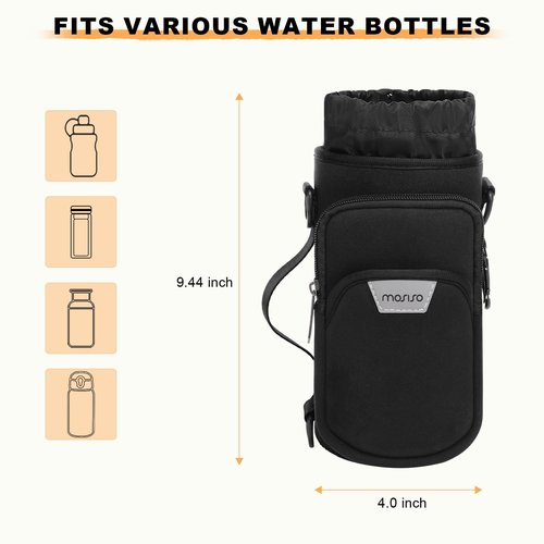 MOSISO Water Bottle Holder, Neoprene 40oz Water Bottle Carrier Bag with Adjustable Strap, Pouch Holder with Handle & Snap Hook for Walking, Hiking, Camping, Traveling, Black