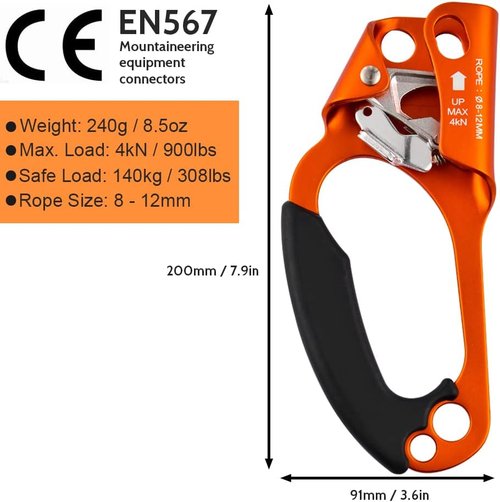 Climbing Hand Ascender for Rock Climbing Arborist (Right and Left) for 8~12 mm Rope