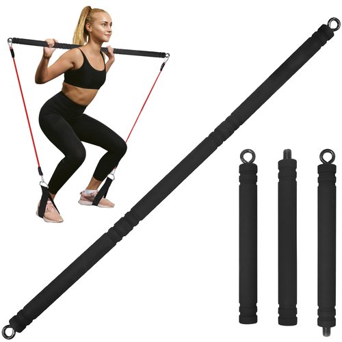 Topfinder Resistance Band Bar Adjustable Length for Workout, Portable Pilates Bar for Home Gym, Exercise Training Bar for Full Body Fitness (Black) (Black)