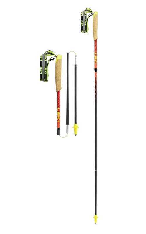 LEKI Neotrail Pro FX.One Superlite Carbon Collapsible Lightweight Trekking Poles for Hiking & Trail Running - Naturalcarbon-Brightred-Rubyred - 115 cm