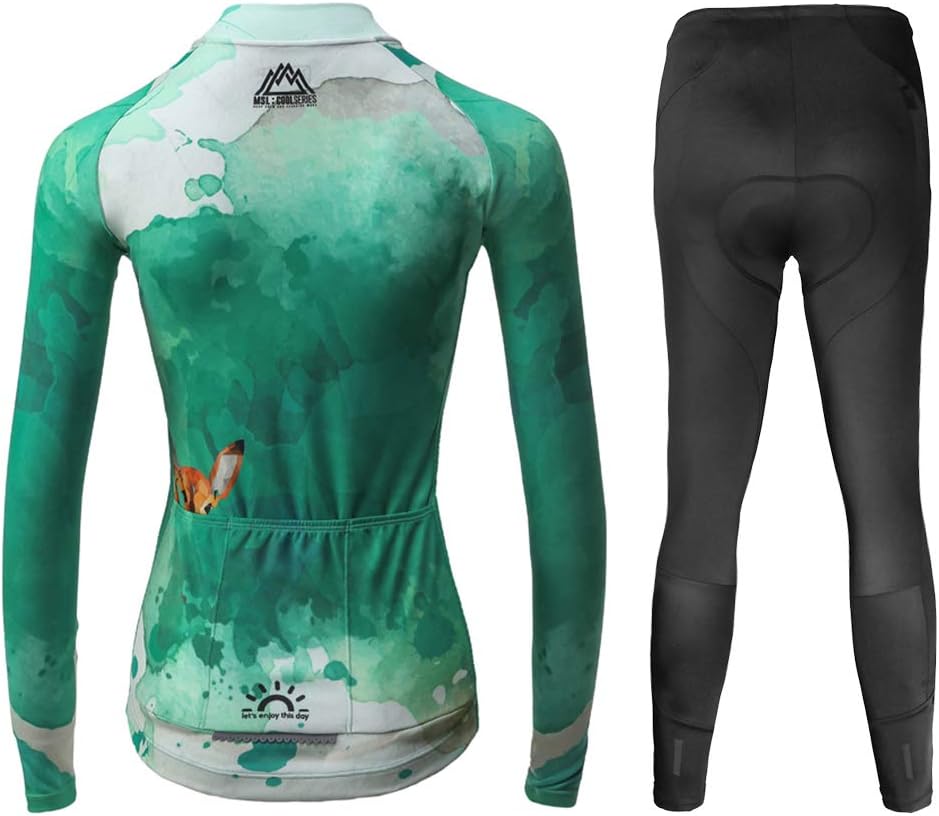 Mysenlan Women's Cycling Long Sleeve Breathable Jersey Set 3D Padded Long Pants Bike Shirt Bicycle Tights Clothing