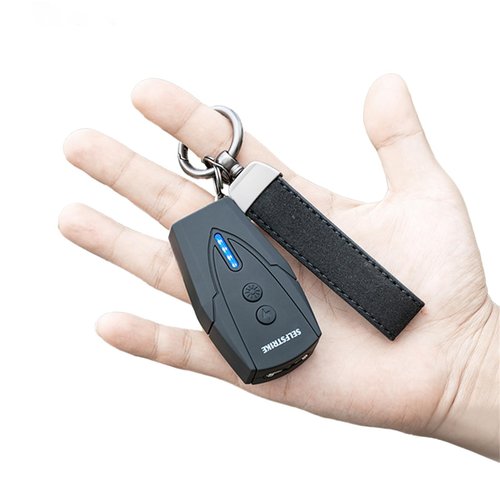 Selfstrike Mini Stun Gun with LED Flashlight and Wrist Strap – Unique Key Chain Design – Using anti slip materials can better and faster aim with charging cable,mini screwdriver and user manual(Black)