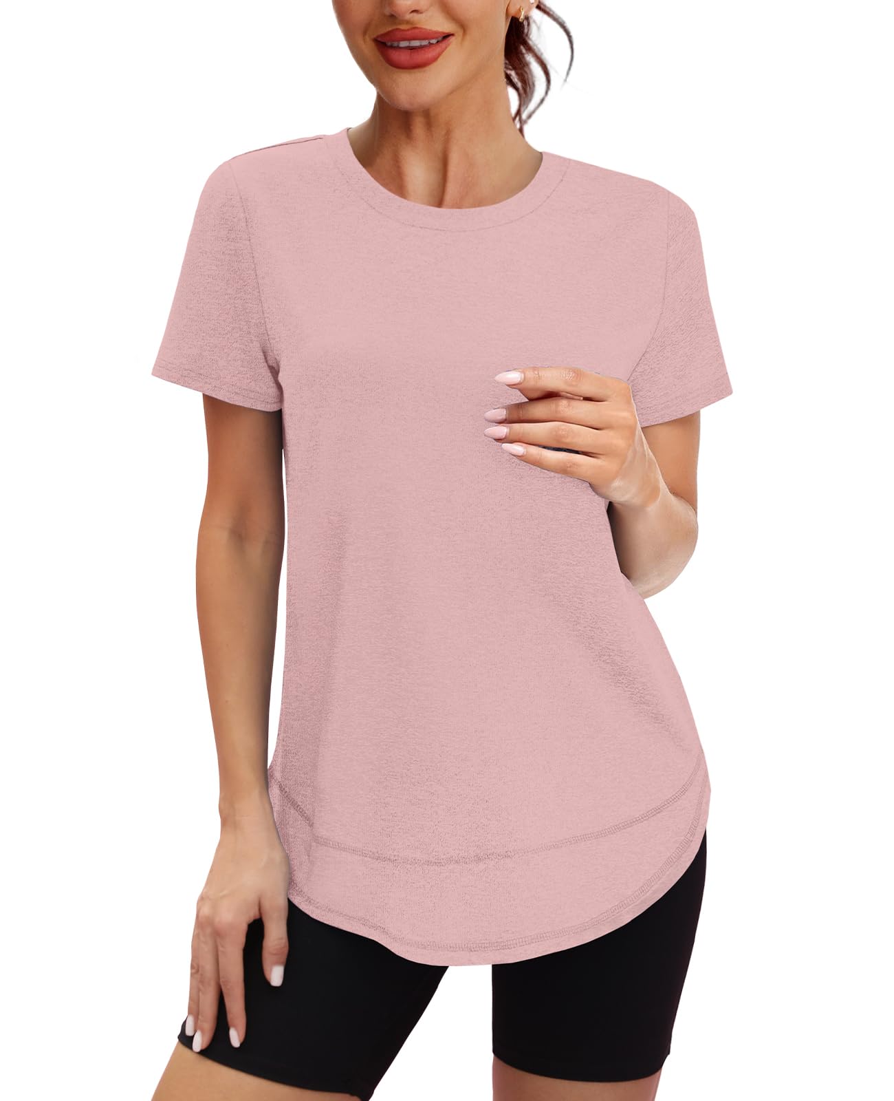 Short Sleeve Shirts for Women Workout Yoga Tops Sun Protection Clothing Summer Outfits Rash Guard Side Slit Blue XL