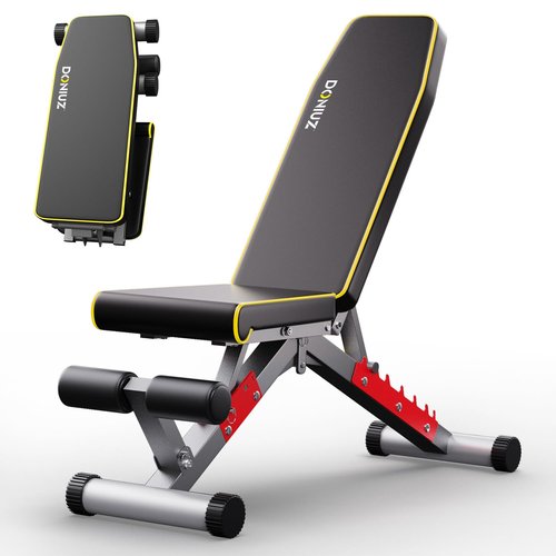 DONIUZ Weight Bench, Adjustable Workout Bench Press Set for Home Gym Full Body Strength Workout, Easy Assembly Foldable Training Lifting Bench, Max Load 750(Black-Yellow)