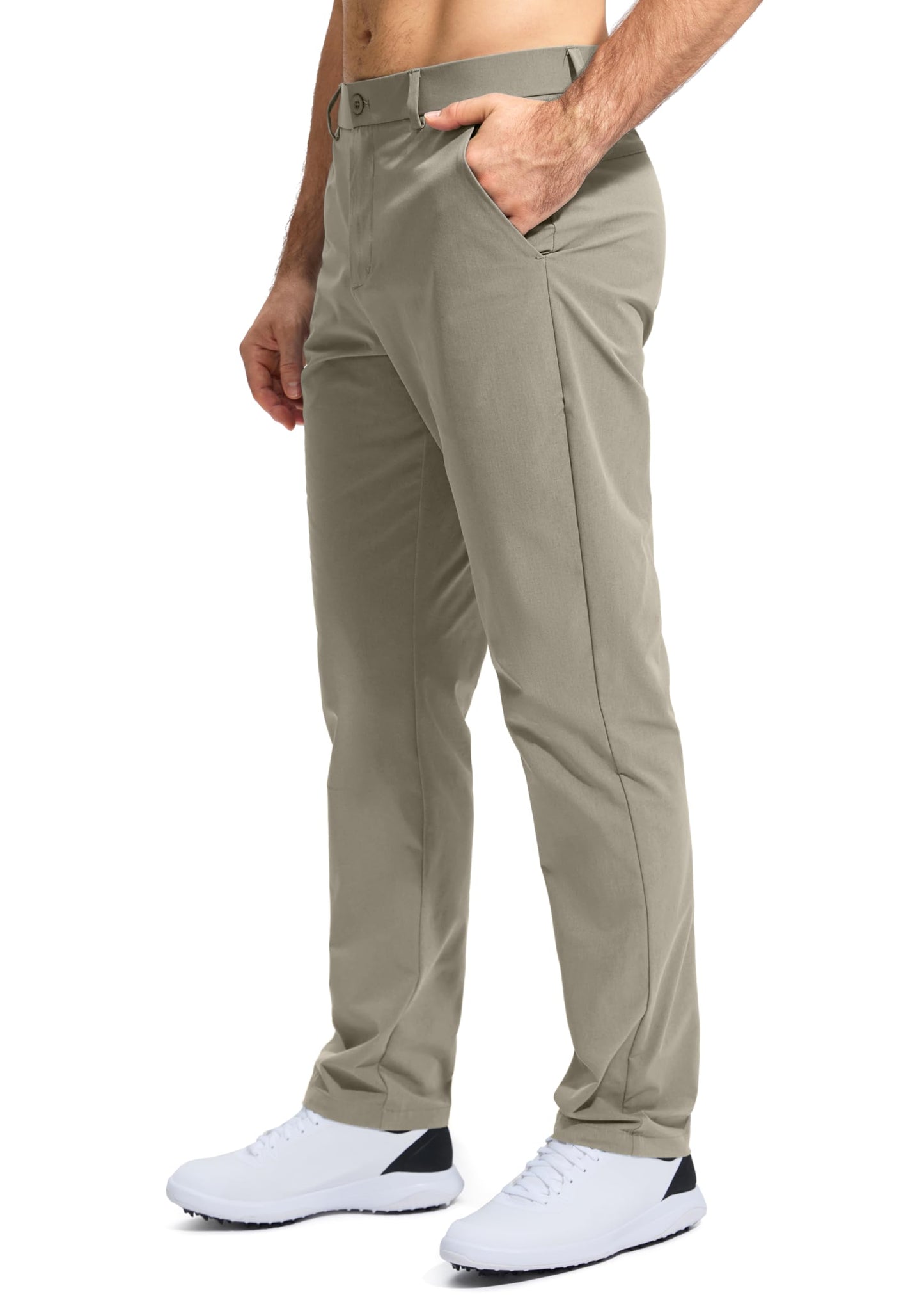 Pudolla Men's Golf Pants Work Dress Comfy Pants Casual Slacks Trousers with Pockets(Stone_Grey 33Wx32L)