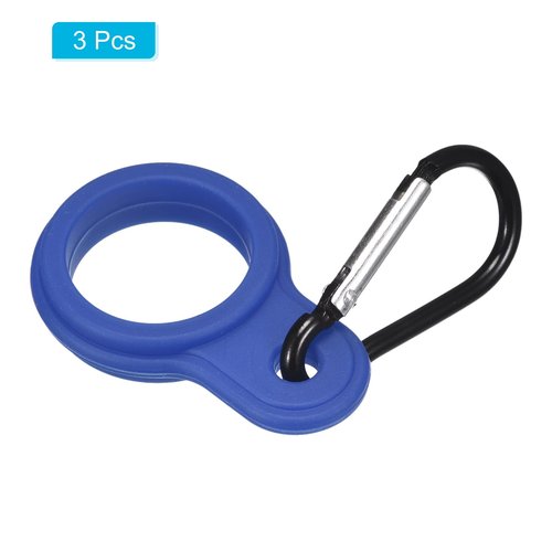PATIKIL Silicone Water Bottle Clip with Buckle, 3 Pack Drink Holder Hook Keychain Clip Ring for Outdoor Activities Daily Use, Dark Blue Black
