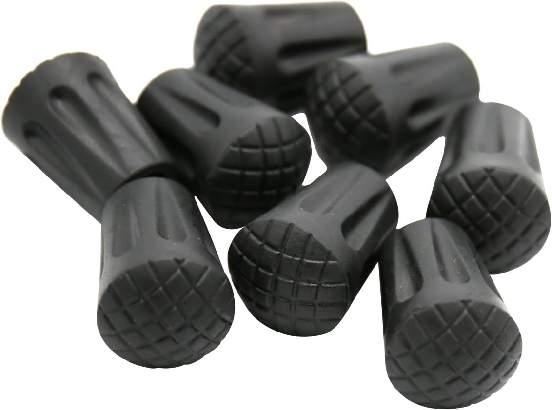 Jakuva Black Rubber Diamonds Trekking Pole Replacement Tip Protectors - Fits Most Standard Hiking Poles - Shock Absorbing, Adds Grip and Stability