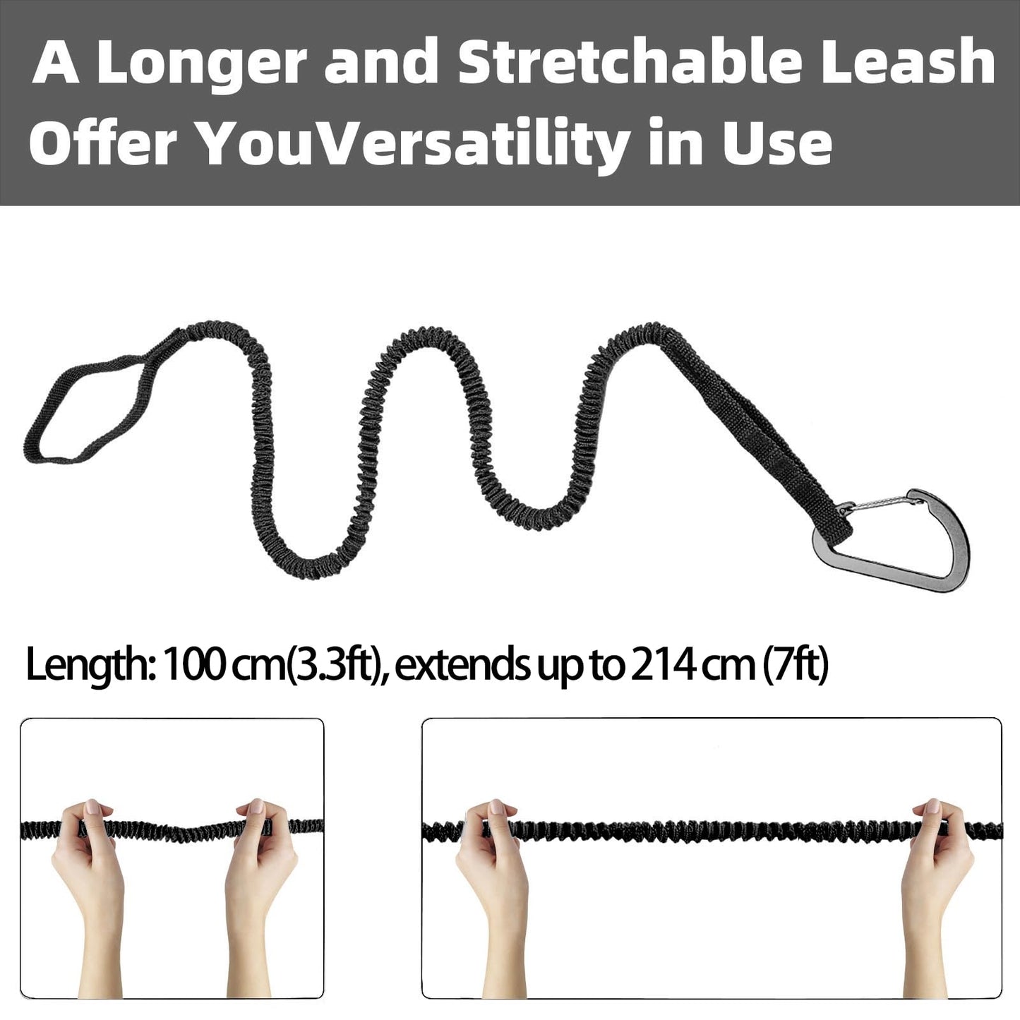 MOOCY Kayak Paddle Leash, 3-7 ft Stretchable Strap Lanyard for SUP, Canoeing, Fishing Accessories - Secure Bungee Rod Holder Tether(Black, 4 Pack)