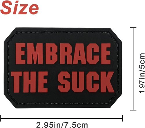 Embrace The Suck Patch Red 2.95"×1.97" Funny PVC Tactical with Hook Fastener Back for Hats Caps Bags Backpacks Vests Clothing (Red)