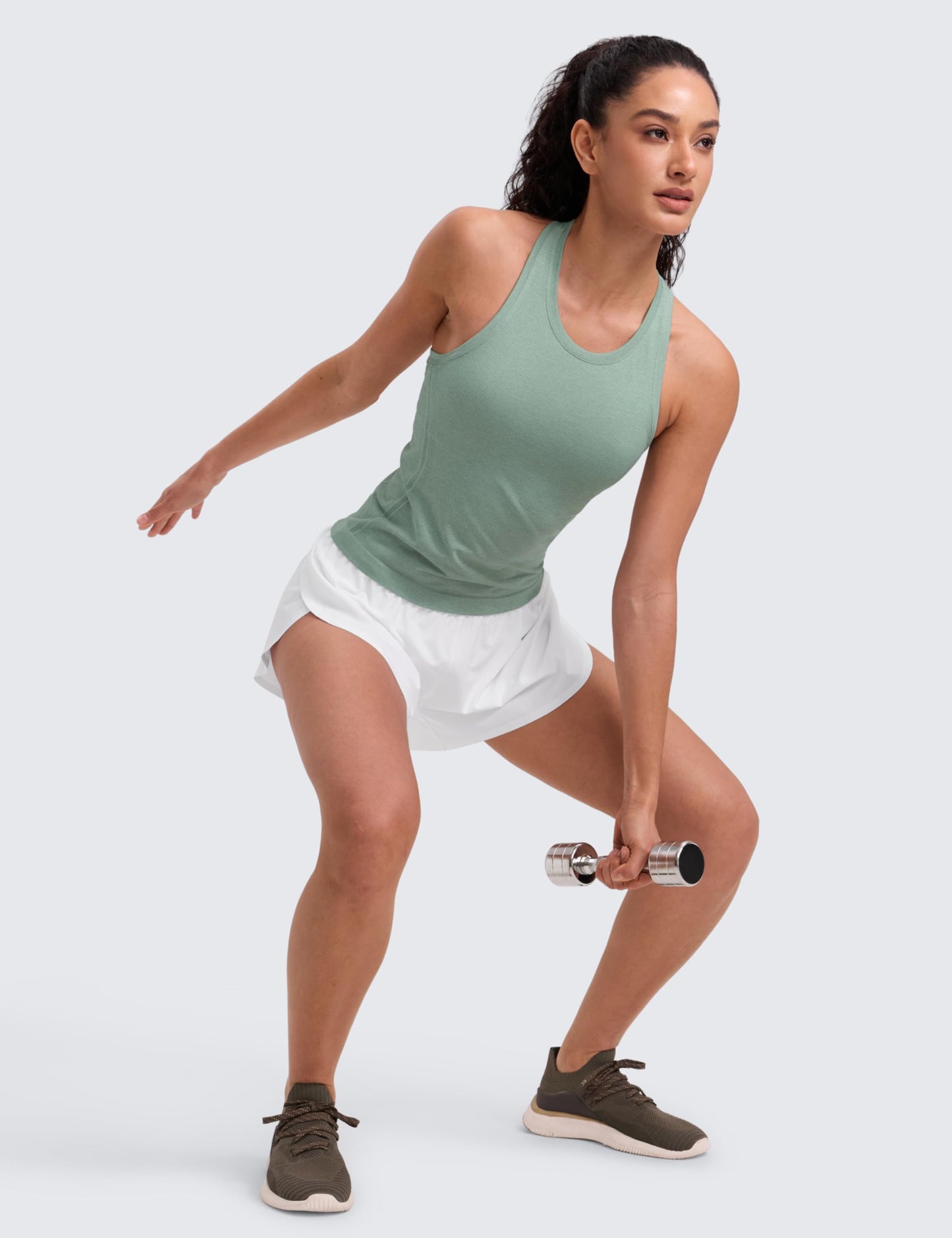CRZ YOGA Seamless Workout Tank Tops for Women - Athletic Running Gym Sleeveless Shirts Crewneck Racerback Breathable Green Palm Court Heather XX-Small