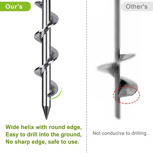Lifeswell 4 Pack Tent Stakes, 12 Inch Heavy Duty Ground Anchors, Fully Welded Spiral Earth Anchors for Camping Tents, Trampolines, Sheds, Swing Sets, Securing Animals