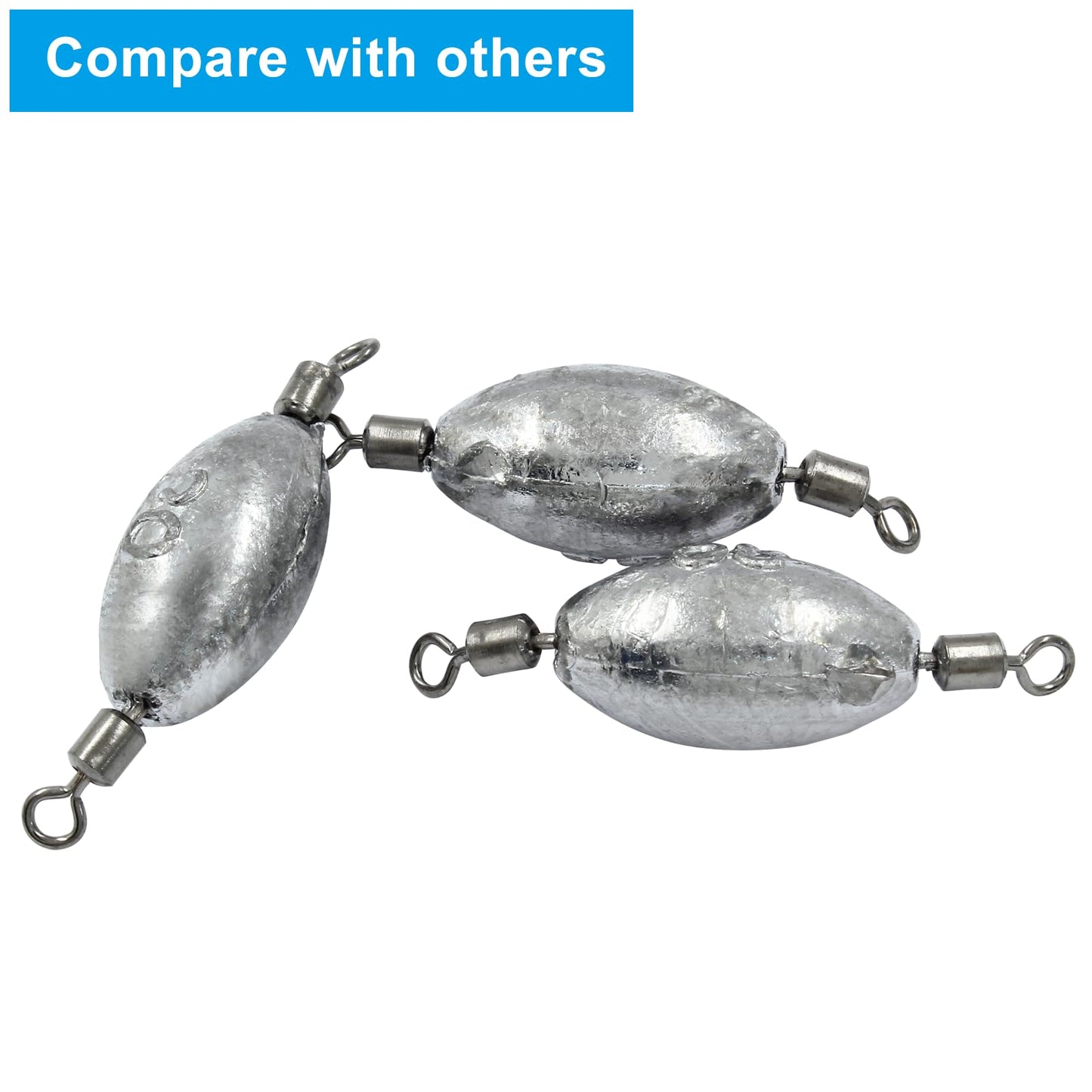 Uenhoy 10 Pcs Fishing Weights Inline Trolling Fishing Sinker Tackle with Inner Swivels, Oval Drop Casting Fishing Weight Sinkers, 1 oz（30g）