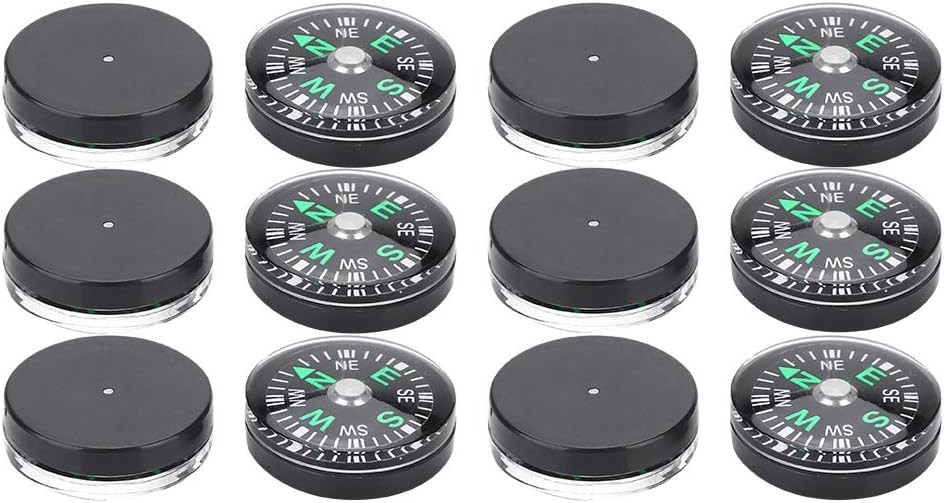 12Pcs Button Compass, Oil Filled Mini Pocket Button Compass for Camping, Hiking, Boating, Survival Bracelets Button Small