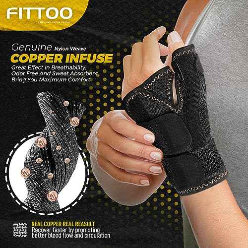 FITTOO Copper Infused Thumb & Wrist Brace for Men and Women - Comfortable CMC Thumb Brace Spica Splint for Pain Relief, Tendonitis, Right & Left Hand - Universal Size