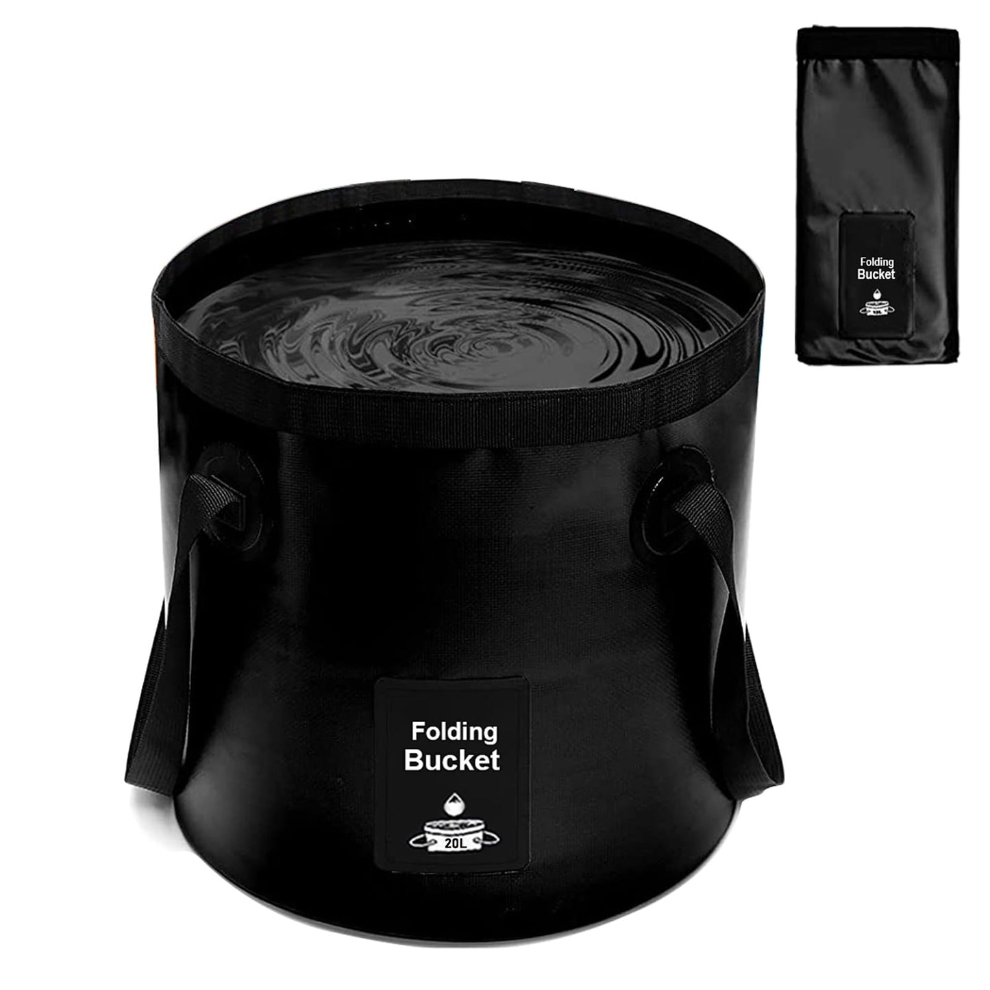 Collapsible Bucket with Handle, Lightweight Folding Water Container, Portable Collapsible Bucket for Fishing, Camping, Hiking, Backpacking, Outdoor Survival, Car Washing Black 20L