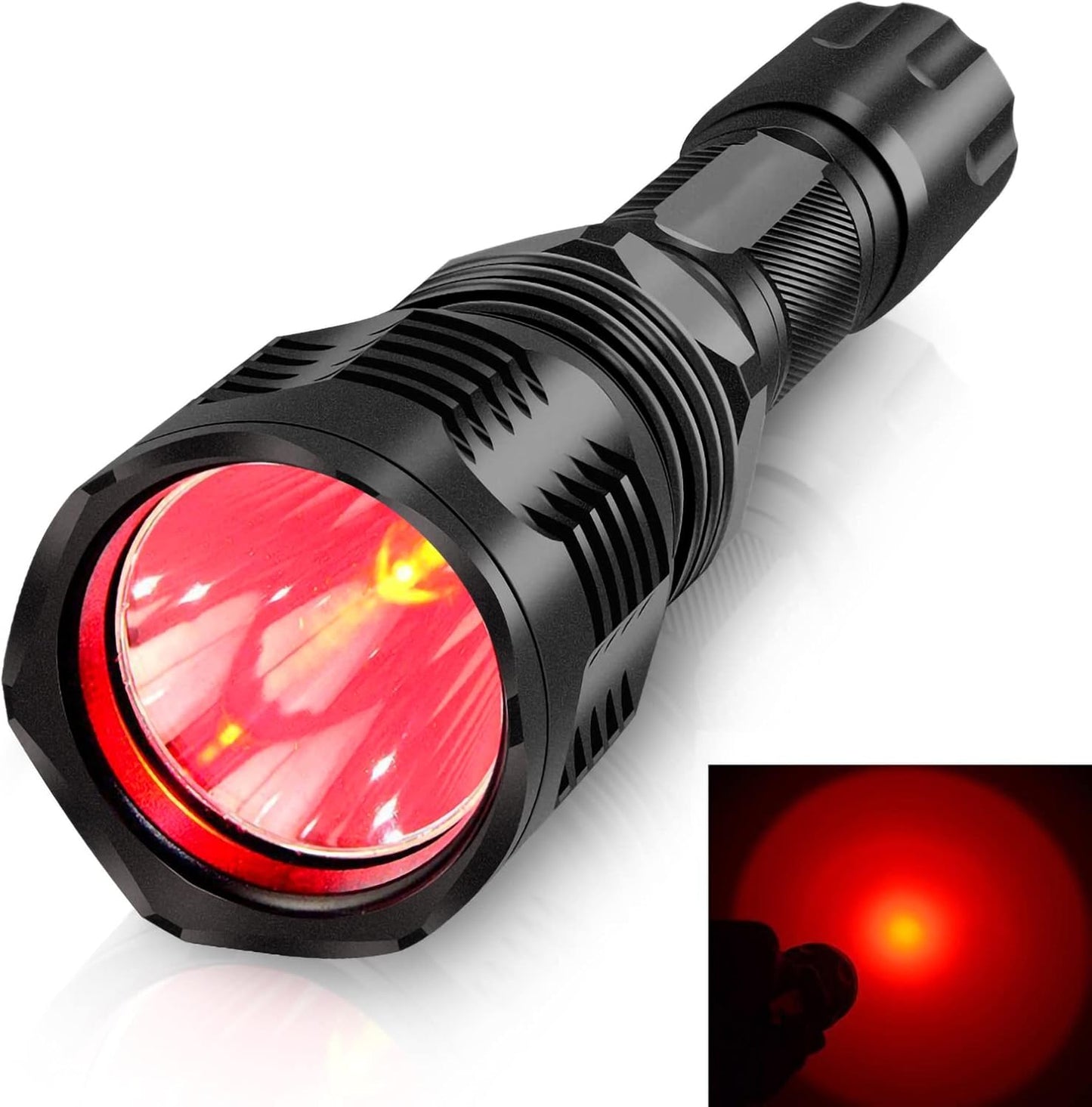WINDFIRE WF802 Red Hunting Light Tactical Flashlight 350 Lumens 250 Yards LED Coyote Hog Fox Predator Varmint Flashlights with Remote Pressure Switch & Scope/Bike Mount Holder