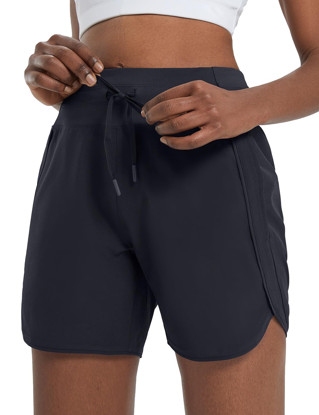 baleaf Women's 5" Workout Shorts Athletic Running Shorts High Waisted with Zipper Pocket Gym Quick Dry Hiking Sports Black M