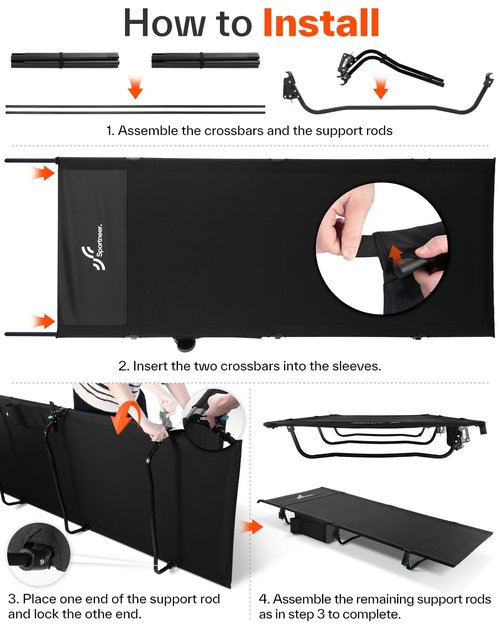 Sportneer Camping Cot: 31.5’’ Extra Wide Compact Sleeping Cots with Side Pocket - Lightweight Folding Cot for Camping Traveling Tent Day, Carry Bag Included, Easy Setup - Size 74.8''x31.5''