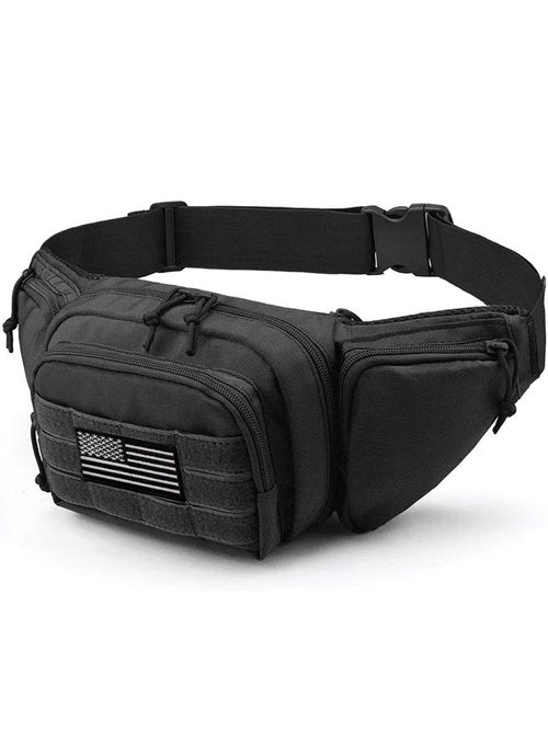 Vincent King Tactical Fanny Pack for Men, Bando Bag,Concealed Carry Fanny Pack for Men, Waist Bag,Hunting Waist Bag, CCW Fanny Pack with Molle,EDC Pouch with US Patch(Black)
