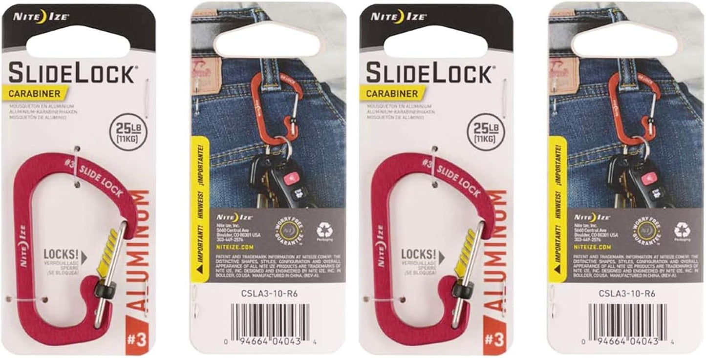 Nite Ize Size-3 S-Biner SlideLock Carabiner, Locking Carabiner Key Chain, Aluminum, Red