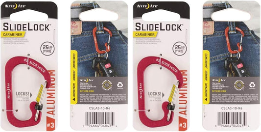 Nite Ize Size-3 S-Biner SlideLock Carabiner, Locking Carabiner Key Chain, Aluminum, Red