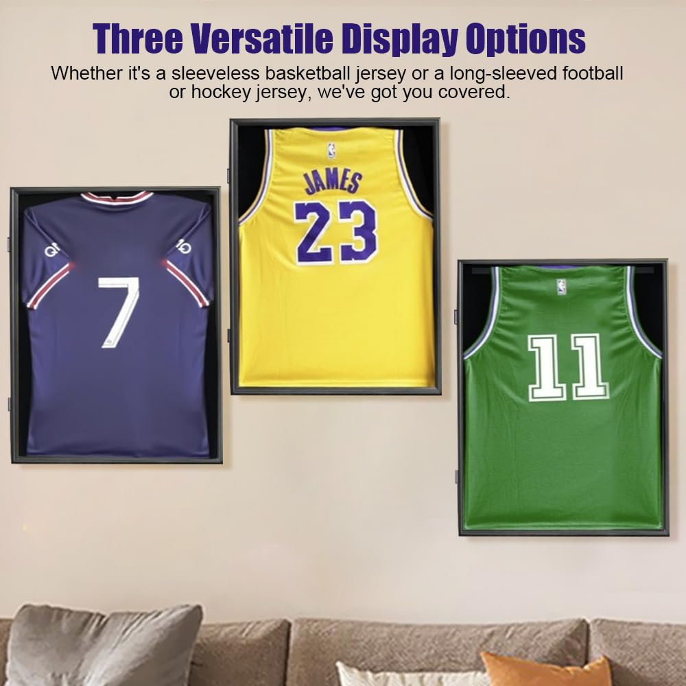 Jersey Frame Display Case, NETGOG 23.6x31.5-in Large Jersey Frame Shadow Box Lockable with UV Protection Acrylic and Hanger for Collection Baseball Basketball Football Hockey Sport Shirt Black